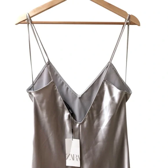 Zara silver Satin Slip Dress | Holiday | Metallic NWT - Picture 12 of 12